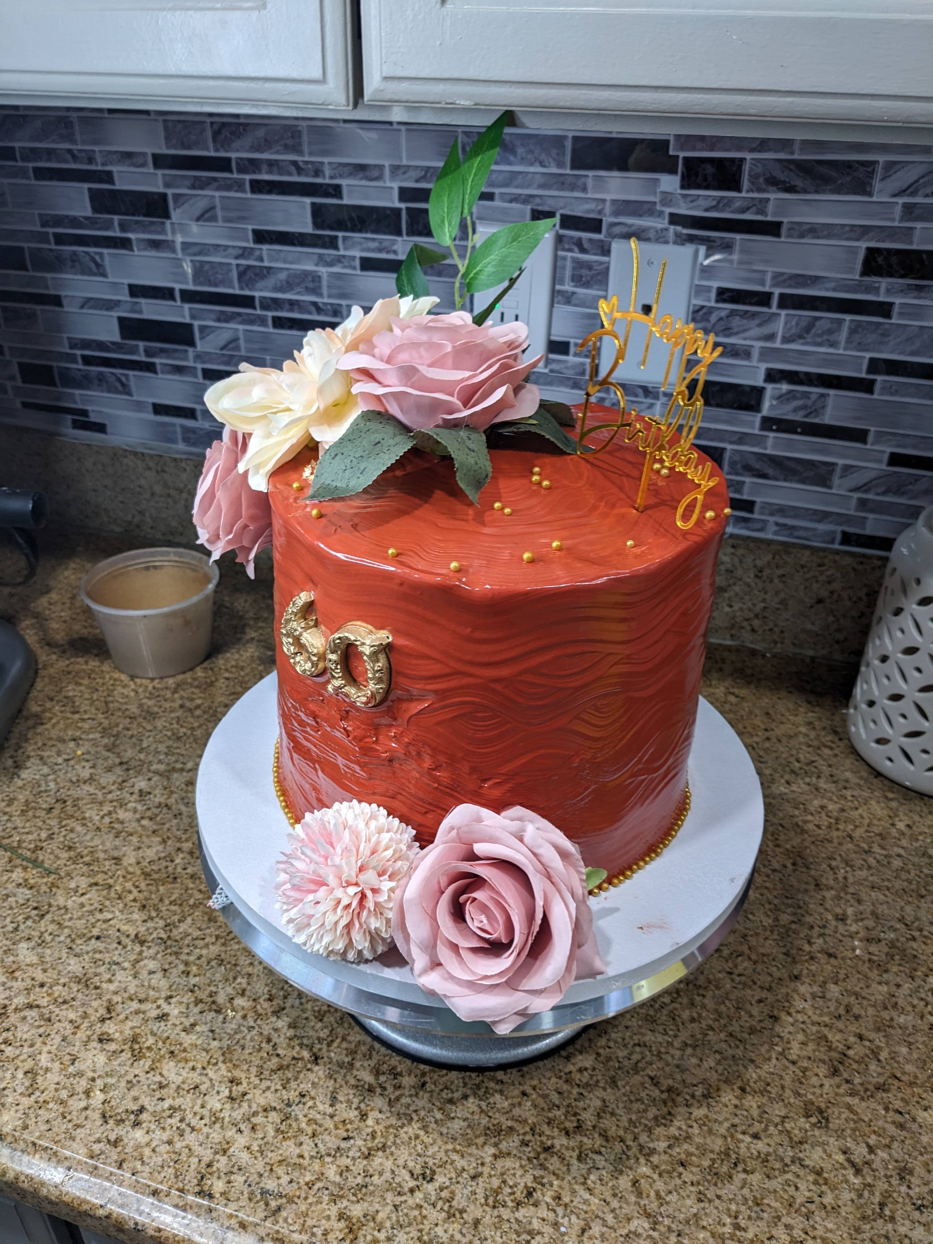 Pastel elegante color terracota de 60 años